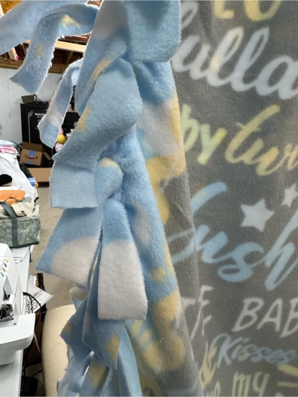 Baby Lullaby Text Fleece Throw Blanket - Gray, Blue & Yellow